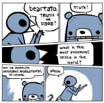 ambiguous_gender anthro beak dialogue duo humor speech_bubble text truth_or_dare what nedroid beartato reginald_(nedroid) avian bear bird mammal reptile scalie snake 2008 comic english_text