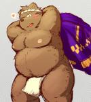 2015 anthro asian_clothing bear belly blush brown_body brown_fur clothing east_asian_clothing fundoshi fur heart_symbol hi_res japanese_clothing male mammal moobs nipples one_eye_closed overweight overweight_anthro overweight_male shimm simple_background solo underwear wink