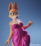 5_fingers anthro blue_background breasts cleavage clothed clothing eyewear female fingers fur glasses gradient_background medium_breasts simple_background smile solo chunkerbuns dreamworks the_bad_guys diane_foxington canid canine fox mammal 2021 3d_(artwork) digital_media_(artwork) hi_res