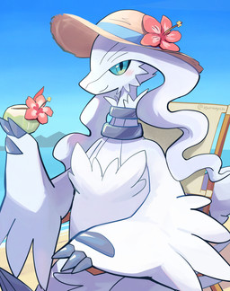 3_fingers 3_toes ambiguous_gender anthro beach biped blue_eyes blush claws clothed clothed_ambiguous clothed_anthro clothing day feet finger_claws fingers fur hat hat_only headgear headgear_only headwear headwear_only holding_object looking_at_viewer mostly_nude mostly_nude_ambiguous mostly_nude_anthro outside sand sea sitting sky solo tail toe_claws toes water white_body white_fur white_tail komanyachi nintendo pokemon generation_5_pokemon legendary_pokemon pokemon_(species) reshiram 2025 absurd_res digital_drawing_(artwork) digital_media_(artwork) hi_res