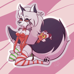 anthro breasts christmas_clothing clothing duo eyelashes female freckled_face freckles glistening_eyelids holidays larger_female long_eyelashes male male/female piercing pose size_difference smaller_male smile tuft ventral_groove gatojack3 christmas hellaverse helluva_boss mythology loona_(helluva_boss) moxxie_(helluva_boss) canid canid_demon canine demon hellhound humanoid imp mammal mythological_canine mythological_creature 1:1 hi_res pinup