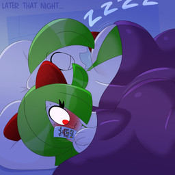 3_fingers abstract_background accessory bedding big_breasts blanket bra breasts cleavage clothed clothing curvy_figure duo eyelashes eyes_closed female fingers green_hair hair hair_over_eye huge_breasts huge_hips inside motion_lines night open_mouth open_smile pillow red_eyes short_hair sleeping smile sound_effects text thick_thighs underwear voluptuous voluptuous_female voluptuous_humanoid vowelless vowelless_sound_effect white_body white_skin wide_hipped_female wide_hipped_humanoid wide_hips zzz 3barts nintendo pokemon mary_(3barts) vanessa_(3barts) gardevoir generation_3_pokemon humanoid kirlia pokemon_(species) 1:1 2025 absurd_res digital_drawing_(artwork) digital_media_(artwork) english_text hi_res
