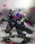 1_eye 4_fingers big_gun blue_eyes blush colored_nails doll_joints fingers front_view glowing glowing_eyes grey_body grey_skin gun heart_symbol holding_object light_body light_skin machine nails not_furry pale_skin pink_nails ranged_weapon solo text thick_thighs weapon psyk323 electronic_arts respawn_entertainment titanfall northstar_(titanfall) robot absurd_res english_text full-length_portrait hi_res portrait