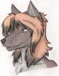 anthro black_body black_fur female fur green_eyes grey_body grey_fur hair open_mouth red_body red_fur red_hair simple_background solo teeth white_background raphial sierraar sierra_blakely canid canine canis mammal wolf 2015 absurd_res hi_res shaded