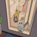 ambiguous_gender bathtub duo feral rubber_duck towel whiskers mojacookie shikaruneko_(series) amayakasuneko shikaruneko domestic_cat felid feline felis mammal 1:1 hi_res official_art