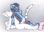 3_toes 4_toes 5_fingers abdominal_bulge anal anal_penetration anthro anthro_on_anthro anthro_penetrated anthro_penetrating anthro_penetrating_anthro black_body black_fur black_nose blue_body blue_eyes blue_fur blush bodily_fluids chest_tuft dildo disembodied_hand drooling erection eyes_closed feet fingers fur genitals gradient_background grey_body grey_fur group hand_on_floor head_back hitachi_magic_wand holding_object male male/male male_on_bottom male_on_top male_penetrated male_penetrating male_penetrating_male motion_lines multicolored_body multicolored_fur nude on_bottom on_top open_mouth patreon_logo penetration penis reverse_cowgirl_position saliva sex sex_toy shaking simple_background sitting smile teal_eyes teeth toes tuft two_tone_body two_tone_fur vibrating vibrator wand_vibrator young addickted patreon kidsune canid canine fox mammal 2018 signature