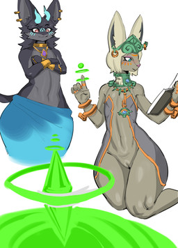 anthro big_ears blue_horn book duo ear_piercing ear_ring eyeshadow female femboy flat_chested fur genitals grey_body grey_fur horn jewelry makeup male necklace open_book piercing purple_eyeshadow reading reading_book ring_piercing simple_background thick_thighs vulva white_background wide_hips tozamtr nintendo tears_of_the_kingdom the_legend_of_zelda mineru mammal zonai hi_res