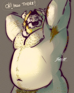 anthro armpit_hair barazoku beard belly belly_overhang big_belly big_muscles body_hair chest_hair dialogue eyebrows facial_hair fur grey_background hair hands_behind_head happy_trail horn looking_at_viewer male mature_male musclegut muscular muscular_anthro muscular_male navel nude open_mouth open_smile overweight pecs pubes simple_background simple_eyes smile solo standing talking_to_viewer text thick_arms tuft basimstar undertale_(series) asgore_dreemurr boss_monster_(undertale) bovid caprine goat mammal 2025 4:5 absurd_res english_text hi_res signature