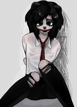 anthro bottomwear bound clothed clothing femboy gag gagged looking_at_viewer male necktie solo torn_bottomwear torn_clothing wet wet_clothing tt3trop4ck mammal mephitid skunk hi_res