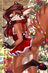 anthro candy candy_cane christmas_clothing clothing countershading dessert dress female food garland hair holidays lights solo underwear wavy_hair naryumi_(artist) christmas juliette_(naryumi) canid canine fox mammal hi_res