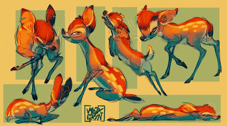 duo feral hooves horn jumping male mischievious_face multiple_poses pose sitting tired toony mozagrin bambi_(film) disney bambi deer mammal digital_media_(artwork)