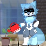 anthro fur fur_markings grey_body machine markings minecraft_background solo visor watering_can white_body white_fur zetsuya06 changed_(video_game) prototype_(changed) domestic_cat felid feline felis mammal robot 1:1 hi_res