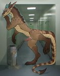 bodily_fluids feral genital_fluids male peeing raised_leg solo trash_can urine watersports asralore mythology dragon mythological_creature mythological_scalie scalie hi_res