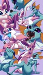 andromorph anthro bodily_fluids breasts eyelashes eyes_closed female genitals group intersex macro micro nipples one_eye_closed pussy ribbons_(anatomy) saliva trio vore eyeofcalamity nintendo pokemon aronai canid canine eeveelution fox generation_1_pokemon generation_6_pokemon mammal pokemon_(species) sylveon vaporeon absurd_res hi_res