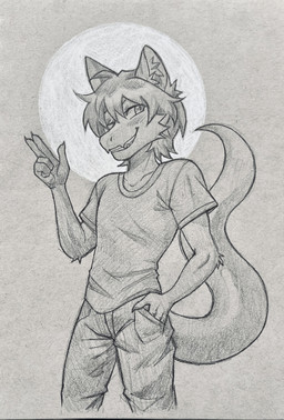 5_fingers anthro arm_tuft biped bottomwear cheek_tuft claws clothed clothing collarbone elbow_tuft eyebrows facial_tuft finger_claws fingers flesh_fang front_view fully_clothed fur gesture hair hand_in_pocket inner_ear_fluff looking_at_viewer male one_eye_closed open_mouth open_smile pants pockets pointy_ears prick_ears pupils shirt short_hair slim slim_anthro slim_male slit_pupils smile snout solo standing t-shirt tail tapering_tail teeth topwear tuft wink winking_at_viewer captyns mythology terra_(terrathewizard) canid canine canis dragon furred_dragon furred_scalie hybrid mammal mythological_creature mythological_scalie scalie wingless_dragon wolf 2025 absurd_res digital_drawing_(artwork) digital_media_(artwork) graphite_(artwork) greyscale hi_res monochrome portrait shaded three-quarter_portrait traditional_media_(artwork) andromorph_(lore)