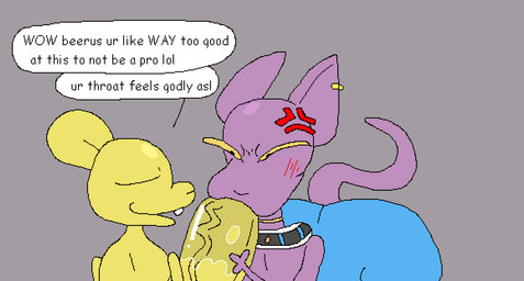 anthro big_butt big_ears big_penis big_tail blush blush_lines bodily_fluids bottomwear buckteeth butt clothed clothed_anthro clothed_male clothing cross-popping_vein deep_throat dialogue duo ear_piercing eyes_closed fellatio genitals glistening glistening_body glistening_genitalia glistening_penis grey_background hairless huge_butt huge_penis jewelry looking_at_another looking_at_genitalia looking_at_penis looking_down male male/male male_penetrated necklace nude_anthro nude_male one_tooth open_mouth oral oral_penetration pants penetration penile penis penis_grab penis_in_mouth piercing pupils purple_body saliva saliva_on_penis sex simple_background smile speech_bubble tail talking_during_sex talking_to_another teeth text vein veiny_penis yellow_body yellow_sclera nxyitn dragon_ball dragon_ball_super beerus quitela domestic_cat felid feline felis hairless_cat mammal mouse murid murine rodent sphynx_(cat) 2d_animation aliasing animated digital_media_(artwork) loop pixel_(artwork) pixel_animation
