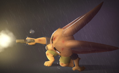 anthro blood bodily_fluids bottomwear clothed clothing crying feet fingers fur gun handgun holding_gun holding_handgun holding_object holding_pistol holding_ranged_weapon holding_weapon male on_model pistol ranged_weapon shirt shooting shorts simple_background solo tears toes topwear weapon wounded comatose disney zootopia finnick_(zootopia) canid canine fennec_fox fox mammal true_fox 2025 absurd_res digital_media_(artwork) hi_res