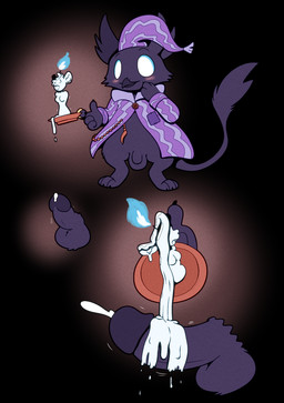 3_toes 4_fingers after_transformation anthro balls barefoot beak beak_closed biped black_balls black_beak black_body black_fur black_penis black_tail black_tail_tuft blue_fire blush blush_lines bodily_fluids bottomless bottomless_anthro bottomless_male candle candle_holder candle_wax candlestick claws clothed clothed_anthro clothed_male clothing colored_fire cum cum_on_penis cumshot disembodied_penis dripping_wax ejaculation empty_eyes erection feet finger_claws fingers fire flaccid fur genital_fluids genitals hat headgear headwear hindpaw holding_candle holding_object implied_transformation inanimate_transformation male male_anthro melting melting_candle mouth_closed nightcap open_clothing open_topwear pajamas pattern_clothing pattern_hat pattern_headgear pattern_headwear pattern_topwear paws penis purple_clothing purple_hat purple_headgear purple_headwear purple_pajamas purple_topwear semi-anthro simple_background sleepwear smile smiling_at_another solo standing tail tail_tuft throbbing throbbing_penis toe_claws toes topwear transformation tuft wax wax_on_penis white_eyes young young_anthro young_male respecies deadlock_(game) mythology valve rem_(deadlock) trevor-fox_(character) avian chimera dream_creature gryphon hybrid mammal mouse murid murine mythological_avian mythological_creature rodent 2026 hi_res