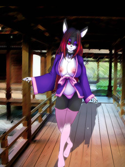 anthro asian_clothing big_breasts black_hair breasts clothing collar east_asian_clothing female hair japanese japanese_clothing kimono legwear long_hair long_socks ninja red_eyes solo stockings warrior wide_hips whitemagetifa shiba_cross canid canine canis domestic_dog husky mammal nordic_sled_dog shiba_inu spitz vampire 3:4