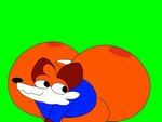 anthro ass_up bent_over big_butt black_nose blue_clothing blue_shirt blue_topwear bouncing_butt butt clothing dipstick_tail green_background looking_back male markings orange_body shirt simple_background smile solo tail tail_markings thick_thighs topwear white_tail_tip yoshi_super_green soups_(superiorfox) canid canine fox mammal 2024 4:3 animated hi_res short_playtime