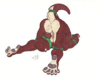 anthro anus balls bdsm bondage bound claws feet genitals male membrane_(anatomy) nude pawpads solo toes tongue tongue_out webbed_feet sirfox mammal mustelid otter 2010
