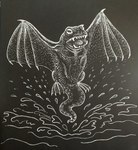 ambiguous_gender bat_wings black_background fangs feet feral jumping membrane_(anatomy) membranous_wings simple_background solo splash teeth toes water webbed_feet wings oneya european_mythology mythology welsh_mythology amphibian monster water_leaper absurd_res black_and_white hi_res monochrome traditional_media_(artwork)