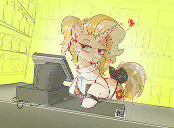 apron clothing female feral heart_symbol horn mature_female scarf solo naa_artist hasbro my_little_pony mythology fuguang equid equine mammal mythological_creature mythological_equine unicorn