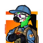 anthro beak blue_clothing bulletproof_vest clothing eyewear feathers glasses green_body green_feathers hat headgear headwear male purple_eyes solo arathemacaw the_division tom_clancy's_(series) ubisoft ara_(arathemacaw) avian bird macaw neotropical_parrot parrot true_parrot 1:1 absurd_res hi_res