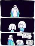 animated_skeleton bodily_fluids bone chara_(undertale) clothing comic dialogue english_text frisk_(undertale) group human loverofpiggies mammal not_furry sans_(undertale) skeleton sweat text undead undertale undertale_(series)