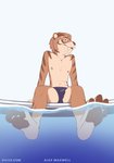 4_toes anthro bulge clothed clothing feet foot_focus fur green_eyes male navel partially_submerged pawpads paws soles solo speedo swimwear toes topless water shiuk alex_maxwell felid mammal prehistoric_species saber-toothed_tiger smilodon absurd_res hi_res