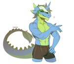 5_fingers anthro bulge fingers green_eyes hair horn male simple_background solo spines tail white_background eihman mythology bonfire_(buttocher) dragon mythological_creature mythological_scalie scalie 2020 digital_media_(artwork)