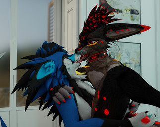 anthro bodily_fluids duo hand_around_neck handjob kissing male male/male penile saliva saliva_string sex endoras endoras_(character) laci canid canine fox mammal rexouium 3d_(artwork) absurd_res digital_media_(artwork) hi_res