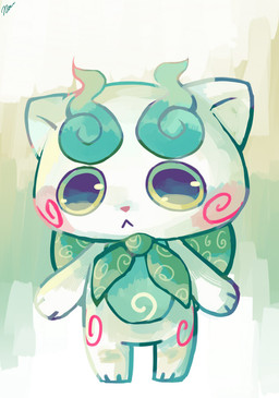 :< anthro backpack bag blue_body blue_countershading blue_fur blush countershading fur looking_at_viewer male markings mouth_closed pink_nose red_markings simple_background solo standing white_body white_fur right-stuff asian_mythology east_asian_mythology japanese_mythology level-5 mythology yo-kai_watch komasan canid canine canis domestic_dog foo_dog komainu mammal spirit yokai signature