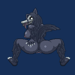 anthro big_breasts big_butt black_body black_fur black_hair bone breasts butt claws female fur hair heart_eyes heart_symbol looking_back nipples skull skull_head solo spread_legs spreading tail toe_claws tongue tongue_out micadi_(artist) mugen scp_foundation scp-1471-a scp-1471-a_(cumminham) malo 1:1 animated digital_media_(artwork) low_res pixel_(artwork) pixel_animation