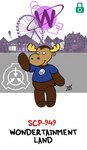 anthro antlers biped black_text bottomless brown_body brown_fur clothed clothing featureless_hands fur gesture green_lock_symbol hooves horn lock_symbol logo male partially_clothed red_text scp-949 shirt shirt_only simple_background smile solo standing tail text topwear topwear_only unguligrade waving waving_at_viewer white_background zal-cryptid scp_foundation marty_the_moose_(scp-949-1) animate_inanimate deer living_clothing living_costume mammal moose new_world_deer scp-949-1 2022 artist_name colored dated digital_drawing_(artwork) digital_media_(artwork) english_text hi_res signature