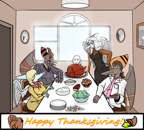 anthro anthro_on_anthro apron bald big_breasts black_apron black_clothing blonde_hair blue_body blue_clothing blue_sweater blue_topwear bone_frill bored breasts brown_body brown_clothing brown_hair brown_sweater brown_topwear canon_couple clothed clothing collared_shirt dress dress_shirt family female fingers food frill_(anatomy) furniture grey_hair group hair happy holidays human_on_anthro humanoid_hands inside interspecies jacket long_hair male male/female markings mature_anthro mature_female mature_male meat medium_breasts neutral_expression non-mammal_breasts open_clothing open_jacket open_mouth open_smile open_topwear orange_body orange_eyes picture_frame pink_clothing pink_shirt pink_topwear plate romantic romantic_couple shirt short_hair silverware sitting smile striped_markings stripes sweater table tan_dress text thanksgiving_dinner topwear turkey_meat white_clothing white_jacket white_topwear window wings merp_(artist) cavemanon_studios goodbye_volcano_high ko_op_(game_developer) snoot_game thanksgiving anon_(snoot_game) fang_(gvh) naser_(gvh) ripley_(snoot_game) samantha_(snoot_game) avian bird galliform human mammal phasianid prehistoric_species pterosaur reptile scalie turkey colored english_text hi_res daughter_(lore) father_(lore) father_and_child_(lore) father_and_daughter_(lore) father_and_son_(lore) mother_(lore) mother_and_child_(lore) mother_and_daughter_(lore) mother_and_son_(lore) parent_(lore) parent_and_child_(lore) parent_and_daughter_(lore) parent_and_son_(lore) son_(lore)