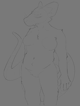 ambiguous_gender anthro belly breasts chest_tuft ear_tuft fang_out fur inner_ear_fluff navel rat_ears rat_tail simple_background solo tail teeth tuft largedrat unnamed_character hybrid mammal murid murine rat rodent 3:4 greyscale hi_res monochrome portrait three-quarter_portrait