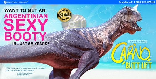 advertisement ambiguous_gender blue_background butt compact_disc countershading featureless_crotch feral fitness humor muscular muscular_thighs parody phone_number pink_body purple_body raised_leg scales short_arms simple_background solo tail text fredthedinosaurman abelisaurid carnotaurus dinosaur prehistoric_species reptile saurischian scalie theropod 2021 3d_(artwork) digital_media_(artwork) english_text hi_res