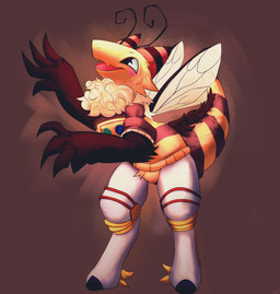 2_antennae 4_fingers antennae_(anatomy) anthro bent_legs blush blush_stickers clothed clothing fingers fur horn insect_wings multicolored_body multicolored_clothing multicolored_horn multicolored_topwear open_mouth pattern_clothing pattern_sweater pattern_topwear solo striped_clothing striped_horn striped_sweater striped_topwear stripes sweater topwear two_tone_horn wings sekielmoon mythology vtuber i.v._(ivycomb) arthropod bee dragon hybrid hymenopteran insect mythological_creature mythological_scalie scalie 2022 absurd_res full-length_portrait hi_res portrait nonbinary_(lore)