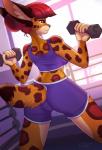 5_fingers anthro athletic_wear brown_eyes detailed_background female fingers fur hair markings red_hair solo spots spotted_body spotted_fur ketty revy_(terrythetazzytiger) felid feline mammal serval 2019 digital_media_(artwork) hi_res