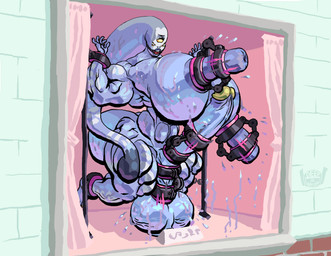 ball_gag balls balls_on_ground big_balls big_breasts big_nipples big_penis blue_body blue_skin bodily_fluids breast_milking breasts bubble_butt butt gag genitals herm huge_balls huge_breasts huge_nipples huge_penis hyper hyper_nipples inside intersex lactating machine milking_machine motion_lines muscular muscular_humanoid nipple_fetish nipple_play nipples penile penis penis_milking restrained restraints solo ryujinkakka yevunya alien alien_humanoid cyclops human humanoid mammal