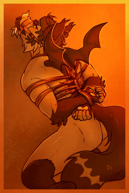 anthro back_wings bdsm bondage bound hands_behind_back hands_restrained hands_tied kneeling looking_back male membrane_(anatomy) membranous_wings muzzle_(object) restrained_arms restraints rope rope_bondage rope_harness sketchy solo spread_wings wings interkos bat mammal hi_res monochrome portrait sketch three-quarter_portrait