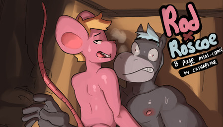 5_fingers anthro anthro_on_anthro black_eyes bodily_fluids breath buckteeth caught drooling duo femboy fingers fur grey_body grey_fur hair half-closed_eyes interspecies looking_at_viewer looking_pleasured male male/male male_on_bottom male_on_top narrowed_eyes nipples nude on_bottom on_top open_mouth pink_body pink_fur pink_inner_ear red_nipples saliva teeth text white_hair catnapstar animal_crossing nintendo rod_(animal_crossing) roscoe_(animal_crossing) equid equine horse mammal mouse murid murine rodent cover cover_art cover_page english_text hi_res