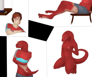 anthro areola biped blue_markings bottomwear breast_fondling breast_play breasts brown_eyes brown_hair butt chair clothed clothing digitigrade drugs eyes_closed female fingering fingering_self fondling front_view furniture gender_transformation growth hair half-closed_eyes hand_on_breast hand_on_own_breast human_to_anthro jersey kneeling looking_at_own_hand looking_back_at_self male markings masturbation mtf_transformation narrowed_eyes navel nipples non-mammal_breasts non-mammal_navel non-mammal_nipples nude nude_anthro nude_female on_chair pills rear_view red_body self_fondle shirt shorts side_view simple_background sitting sitting_on_chair sitting_on_ground smile solo species_transformation spread_legs spreading standing tail tail_growth three-quarter_view topwear transformation transformation_sequence white_background theeldertrinity human lizard mammal reptile scalie 2017 colored comic