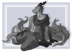 9_tails anthro bottomwear clothing dav0 horn looking_at_viewer male multi_tail scarf simple_background solo tail doodlelu1992 mythology solly dragon mythological_creature mythological_scalie scalie digital_media_(artwork)