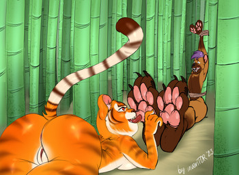 4_toes anthro anus bamboo bandage barefoot big_butt breasts brown_body brown_fur brown_stripes butt butt_focus claws duo eyebrows eyelashes feet female finger_claws fingers flexible foot_fetish foot_focus foot_lick foot_play fur genitals hair hindpaw huge_butt laugh licking male male/female neck_tuft nude open_mouth orange_body orange_eyes orange_fur pawpads paws presenting simple_background smile soles splits spread_legs spreading striped_body striped_fur stripes tail teeth teeth_showing thick_thighs tickle_fetish tickling tickling_feet toe_claws toes tongue tongue_out tuft vulva white_body white_fur wide_hips yellow_sclera inventor_(artist) dreamworks kung_fu_panda master_tigress felid hyena mammal pantherine tiger 2023 digital_media_(artwork) hi_res sketch