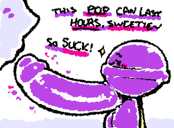 ambiguous_gender armless balls big_balls big_penis black_eyes black_text blush candy closed_smile dessert duo erection food genitals huge_balls huge_penis humanoid_genitalia humanoid_penis hyper hyper_genitalia hyper_penis legless lollipop male male_focus mostly_offscreen_ambiguous mostly_offscreen_character mouth_closed not_furry penis purple_body purple_penis red_blush side_view simple_eyes smile solo_focus sparkles squigglevision text ligma_(artist) ambiguous_species animate_inanimate food_creature 2025 animated digital_media_(artwork) english_text flat_colors low_res wigglypaint_(artwork)