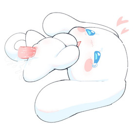 animal_genitalia animal_penis anthro beady_eyes blue_eyes blush blush_stickers bodily_fluids crossgender curled_tail duo featureless_arms featureless_feet feet female genital_fluids genitals hand_on_mouth heart_reaction leaking_vagina looking_pleasured lying male male/female on_back open_mouth penetration penile penile_penetration penis pink_penis side_view simple_background tail tears triangle_mouth vaginal vaginal_fluids vaginal_penetration white_background kirichiiii cinnamoroll sanrio canid canine canis domestic_dog mammal