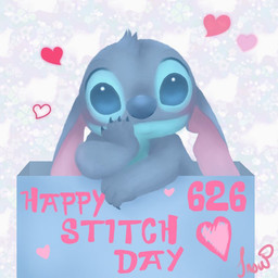 4_fingers blue_body blue_claws blue_eyes blue_fur blue_nose blush claws ears_down finger_claws fingers fur hand_on_face head_tuft heart_symbol looking_at_viewer notched_ear pattern_background pivoted_ears simple_background smile solo text tuft snow_e._owl disney lilo_and_stitch stitch_(lilo_and_stitch) alien experiment_(lilo_and_stitch) 1:1 2023 english_text signature