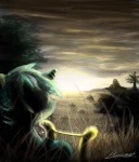 cloud female field grass hair harp horn musical_instrument outside plant plucked_string_instrument short_hair simple_background sky solo string_instrument sun sunset tree wood huussii friendship_is_magic hasbro my_little_pony mythology lyra_heartstrings_(mlp) equid equine mammal mythological_creature mythological_equine unicorn 2011